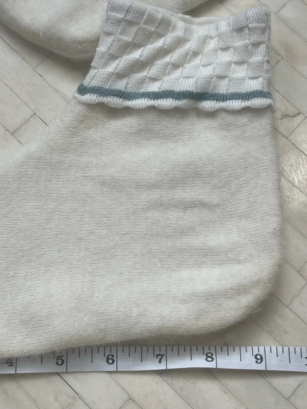 Angora Wool Blend House or Boot Socks with Blue Trim size Large